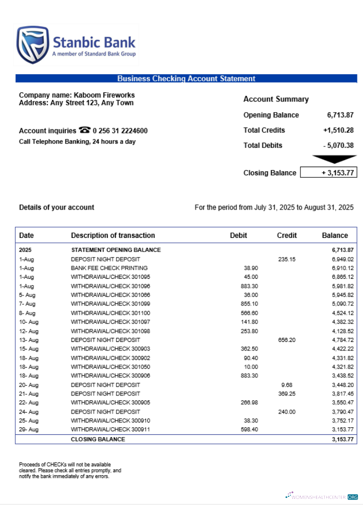 Download Uganda Stanbic firm account statement Word and PDF template Photoshop template
